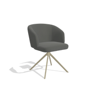 Dining Chair Elise 6612 in Leather B945 (dark grey), champagne swivel base, angled view