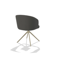Dining Chair Elise 6612 in Leather B945 (dark grey), champagne swivel base, back angled view
