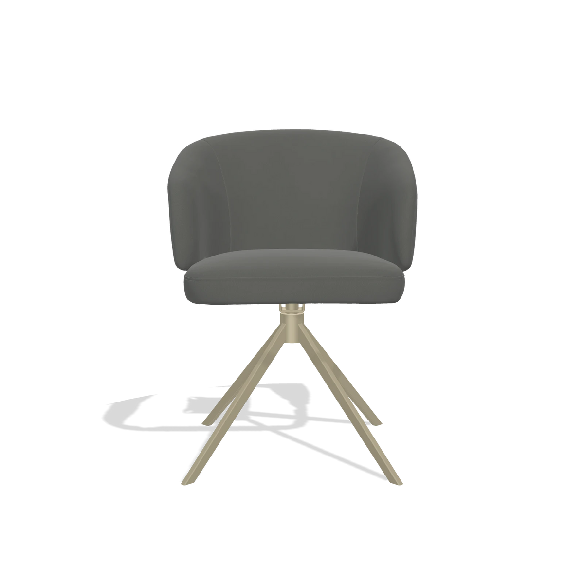 Dining Chair Elise 6612 in Leather B945 (dark grey), champagne swivel base, front view