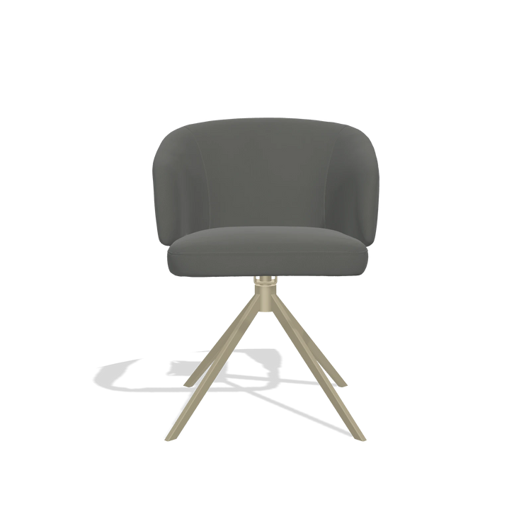 Dining Chair Elise 6612 in Leather B945 (dark grey), champagne swivel base, front view