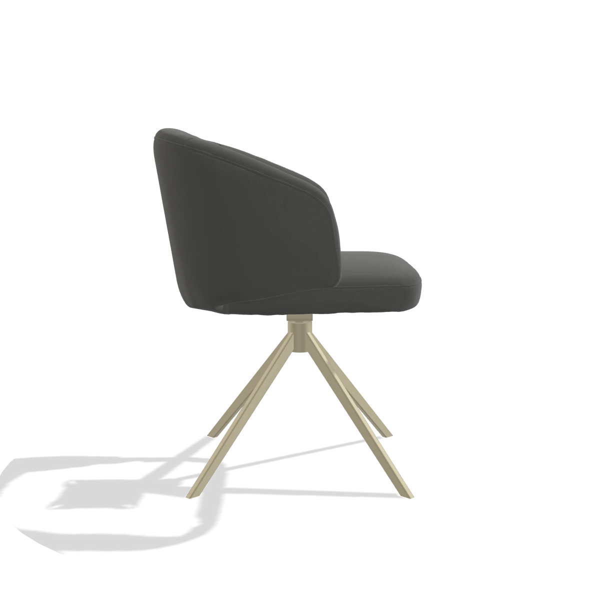 Dining Chair Elise 6612 in Leather B945 (dark grey), champagne swivel base, side view