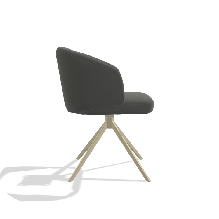 Dining Chair Elise 6612 in Leather B945 (dark grey), champagne swivel base, side view
