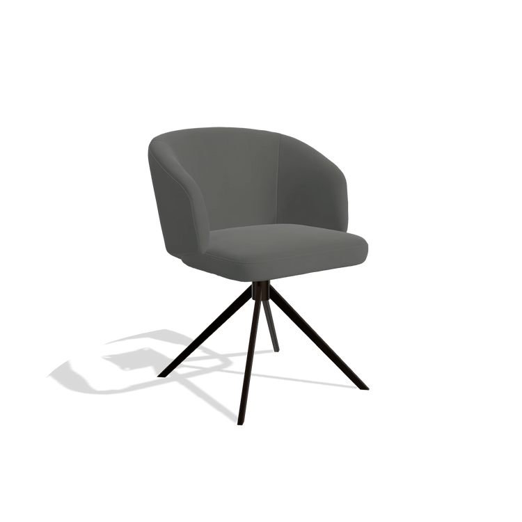 Dining Chair Elise 6612 in Leather B945 (dark grey), espresso swivel base, angled view