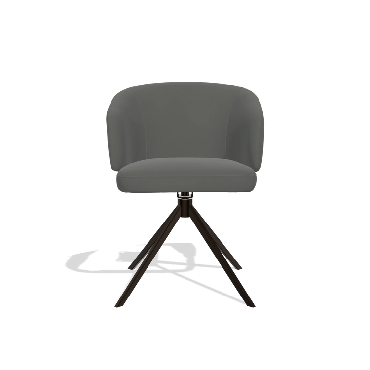 Dining Chair Elise 6612 in Leather B945 (dark grey), espresso swivel base, front view