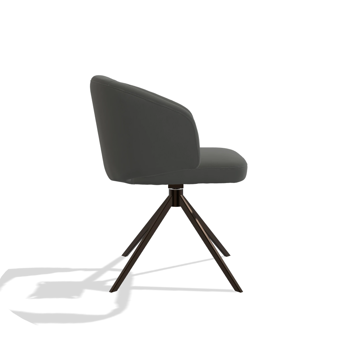 Dining Chair Elise 6612 in Leather B945 (dark grey), espresso swivel base, side view