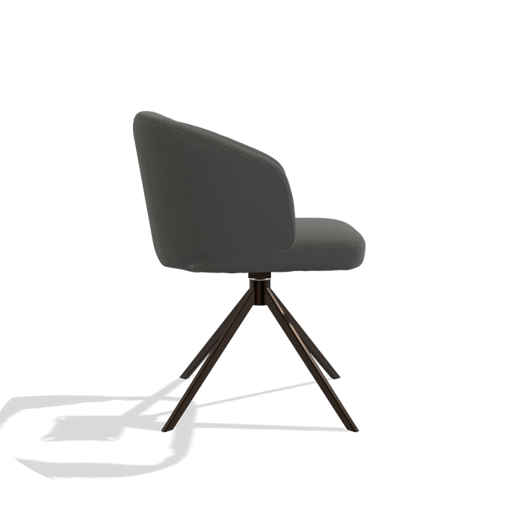 Dining Chair Elise 6612 in Leather B945 (dark grey), espresso swivel base, side view