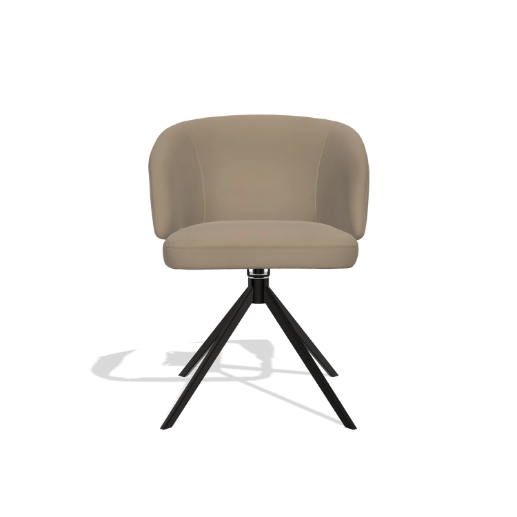 Sedia da pranzo Elise 6612 in Pelle B968 (tortora), base girevole in nero, vista frontale