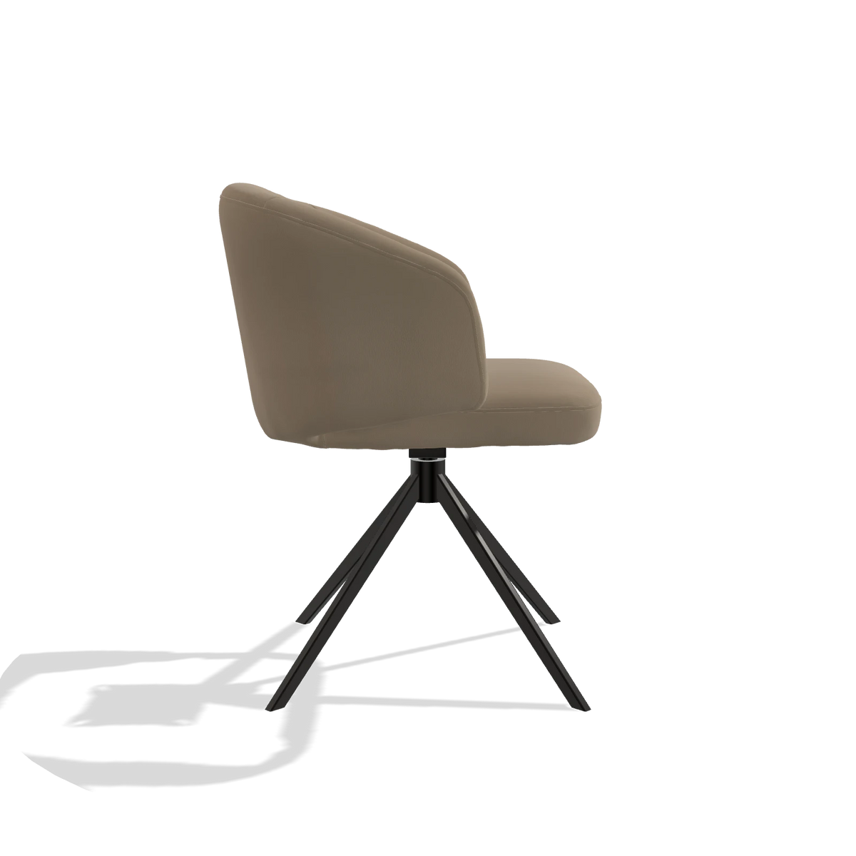 Sedia da pranzo Elise 6612 in Pelle B968 (tortora), base girevole in nero, vista laterale