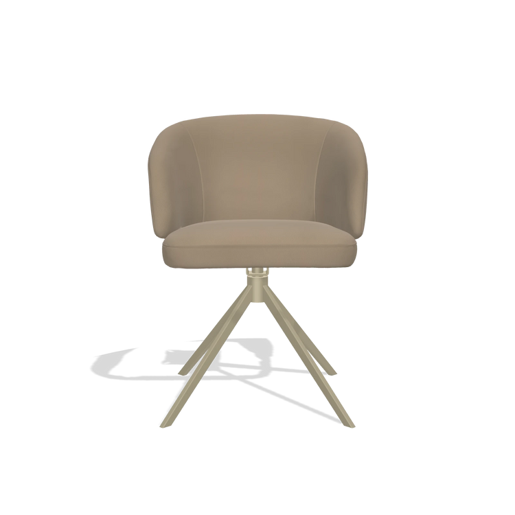 Sedia da pranzo Elise 6612 in Pelle B968 (tortora), base girevole in champagne, vista frontale