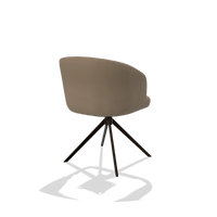 Sedia da pranzo Elise 6612 in Pelle B968 (tortora), base girevole in espresso, vista posteriore angolata