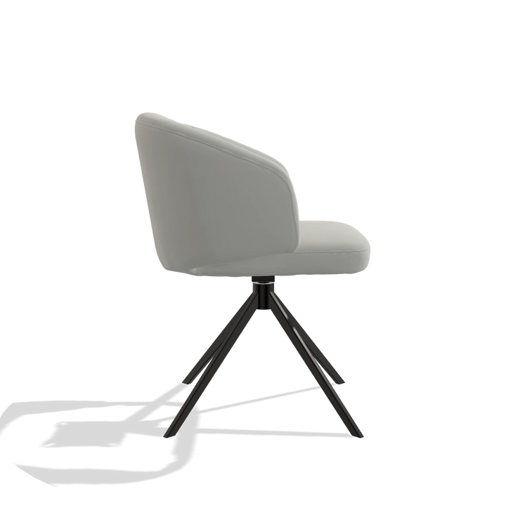 Silla de comedor Elise 6612 en Piel B970 (gris claro), base giratoria en negro, vista lateral