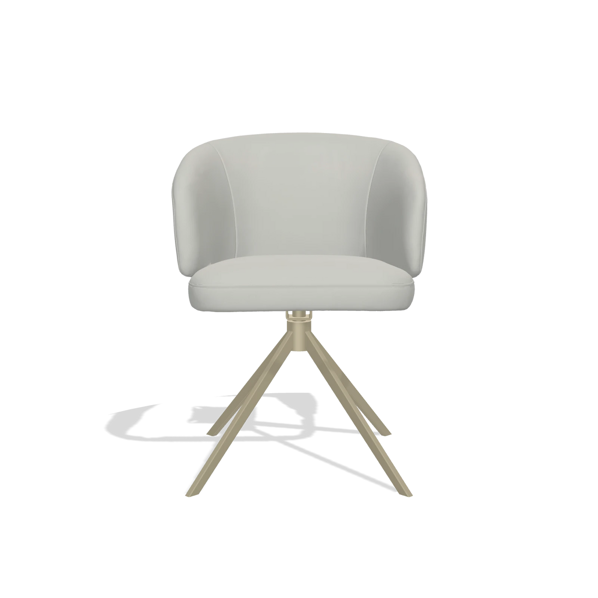 Silla de comedor Elise 6612 en Piel B970 (gris claro), base giratoria en champán, vista frontal