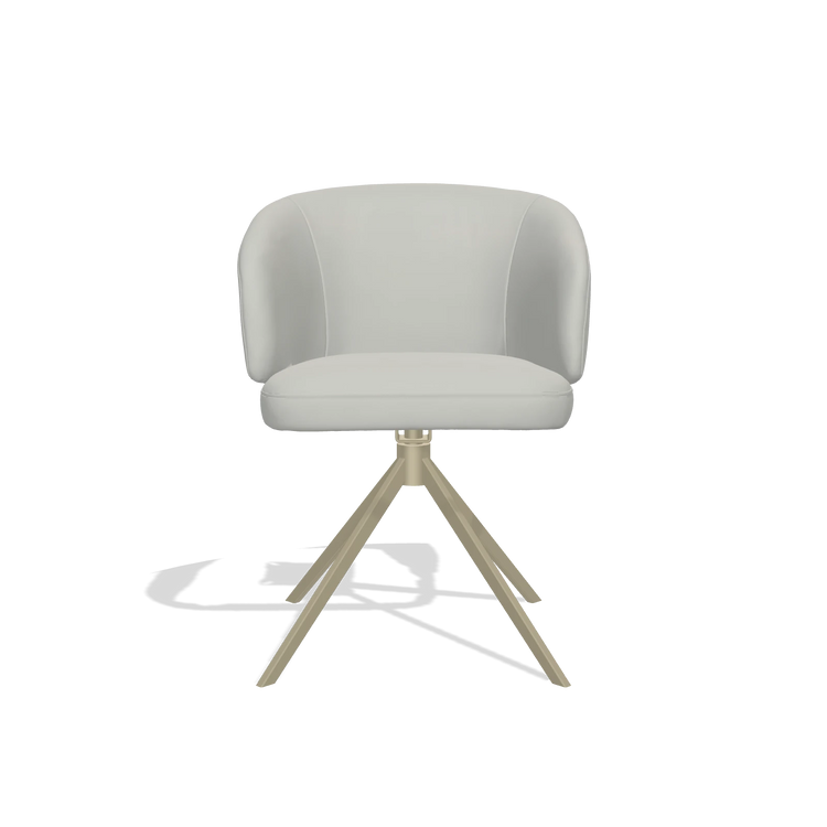 Silla de comedor Elise 6612 en Piel B970 (gris claro), base giratoria en champán, vista frontal