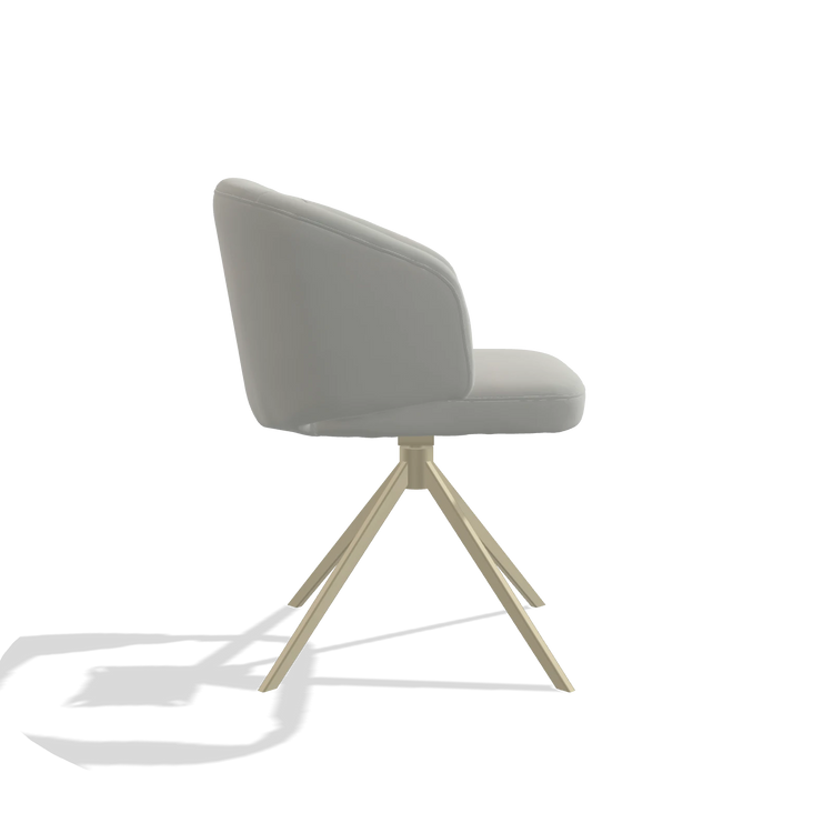 Silla de comedor Elise 6612 en Piel B970 (gris claro), base giratoria en champán, vista lateral