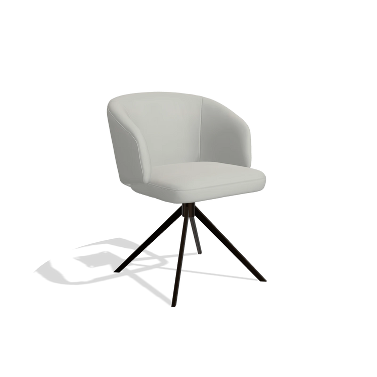 Silla de comedor Elise 6612 en Piel B970 (gris claro), base giratoria en espresso, vista en ángulo