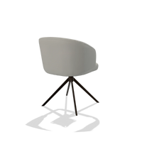 Silla de comedor Elise 6612 en Piel B970 (gris claro), base giratoria en espresso, vista trasera en ángulo