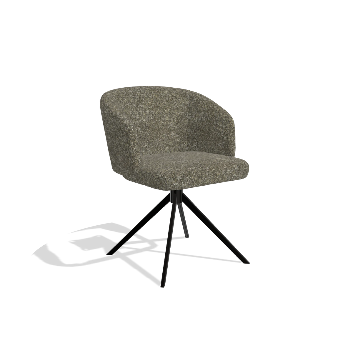 Dining Chair Elise 6612 in Oasis 88 fabric (brown), black swivel base, angled view