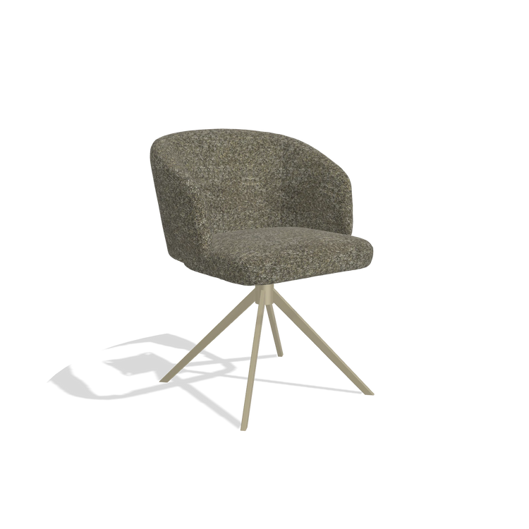 Dining Chair Elise 6612 in Oasis 88 fabric (brown), champagne swivel base, angled view