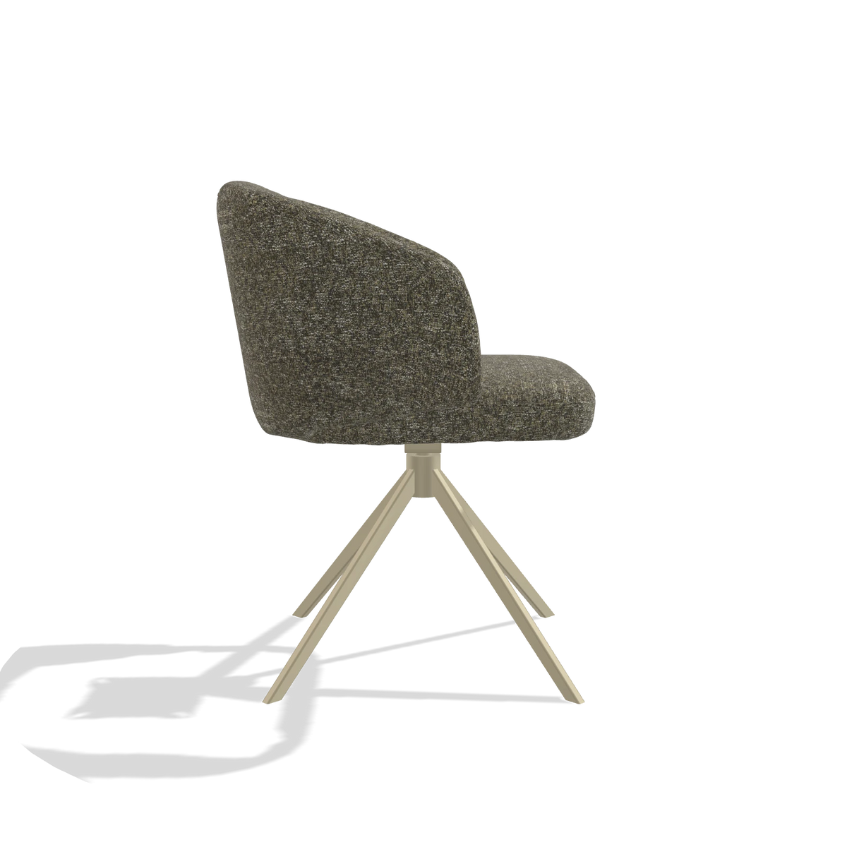 Dining Chair Elise 6612 in Oasis 88 fabric (brown), champagne swivel base, side view