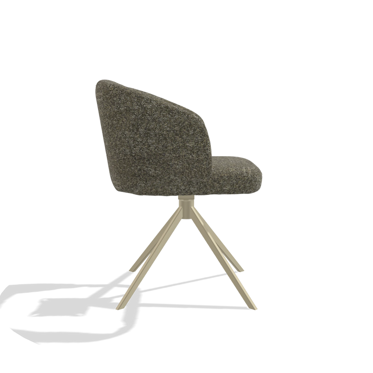 Dining Chair Elise 6612 in Oasis 88 fabric (brown), champagne swivel base, side view