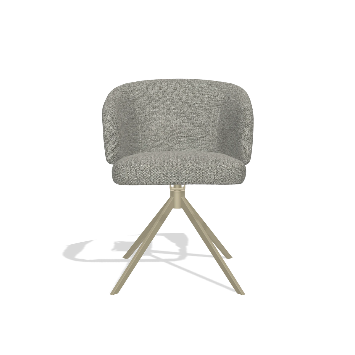 Chaise de salle à manger Elise 6612 en tissu Taurus 65 (taupe), pied pivotant en champagne, vue de face