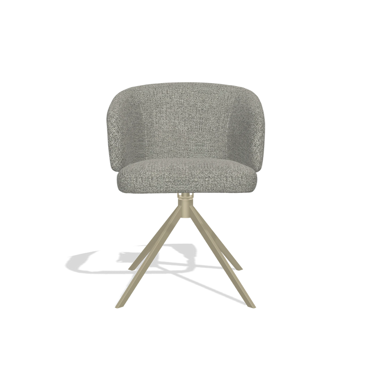 Chaise de salle à manger Elise 6612 en tissu Taurus 65 (taupe), pied pivotant en champagne, vue de face