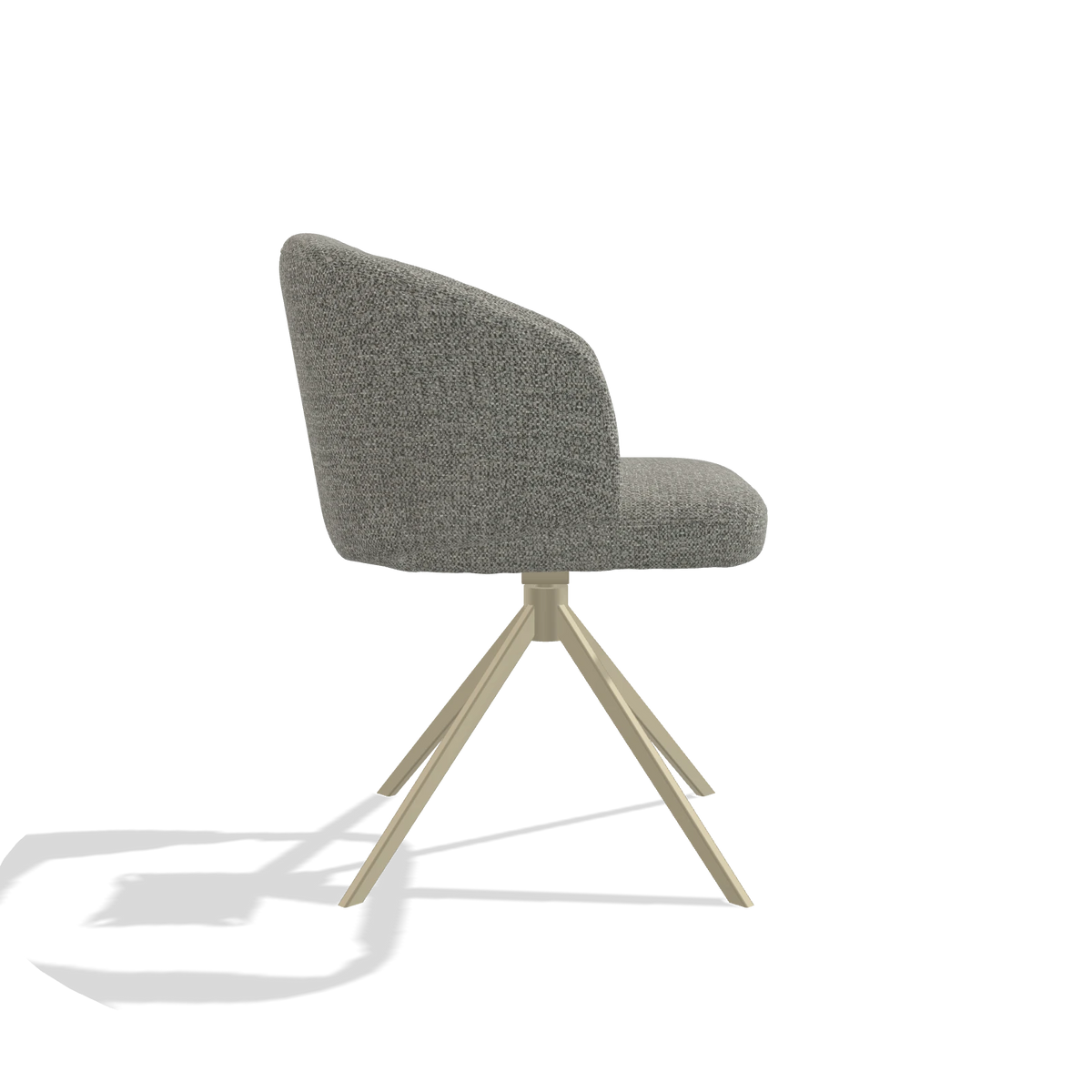 Chaise de salle à manger Elise 6612 en tissu Taurus 65 (taupe), pied pivotant en champagne, vue de profil