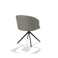 Chaise de salle à manger Elise 6612 en tissu Taurus 65 (taupe), pied pivotant en espresso, vue de trois-quarts arrière