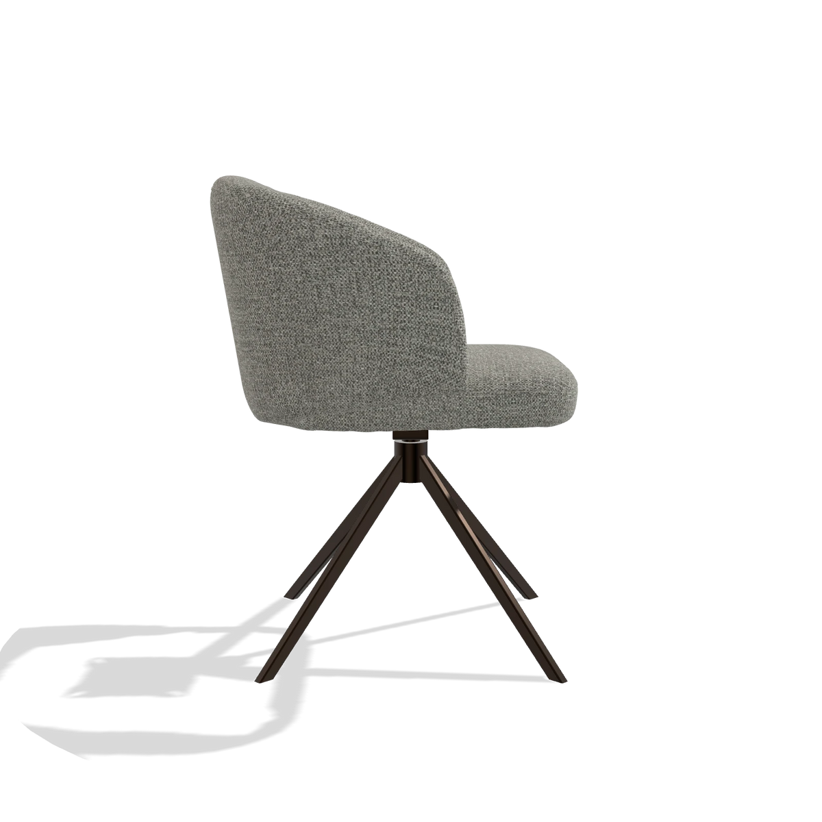 Chaise de salle à manger Elise 6612 en tissu Taurus 65 (taupe), pied pivotant en espresso, vue de profil