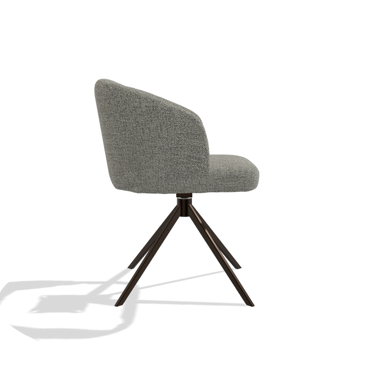 Chaise de salle à manger Elise 6612 en tissu Taurus 65 (taupe), pied pivotant en espresso, vue de profil