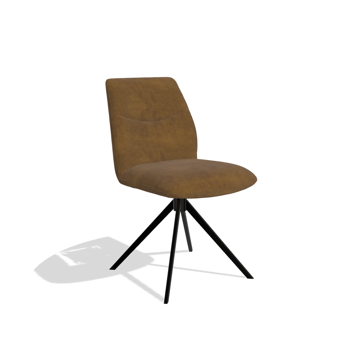 Silla de comedor sin reposabrazos Ferrara 6406 en tela Adore 132 (marrón), base giratoria en negro, vista en ángulo