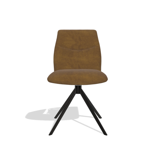 Silla de comedor sin reposabrazos Ferrara 6406 en tela Adore 132 (marrón), base giratoria en negro, vista frontal