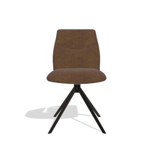 Silla de comedor sin reposabrazos Ferrara 6406 en tela Adore 28 (chocolate), base giratoria en negro, vista frontal