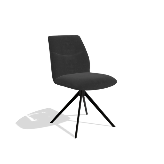 Silla de comedor sin reposabrazos Ferrara 6406 en tela Adore 67 (negro), base giratoria en negro, vista en ángulo