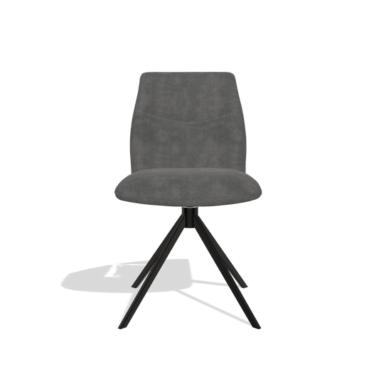 Silla de comedor sin reposabrazos Ferrara 6406 en tela Adore 68 (gris oscuro), base giratoria en negro, vista frontal
