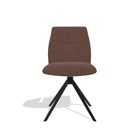 Silla de comedor sin reposabrazos Ferrara 6406 en tela Ascot Brick (chocolate), base giratoria en negro, vista frontal