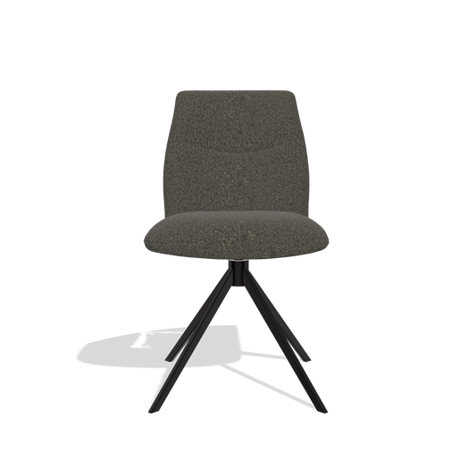 Silla de comedor sin reposabrazos Ferrara 6406 en tela Ascot Mouse (chocolate), base giratoria en negro, vista frontal