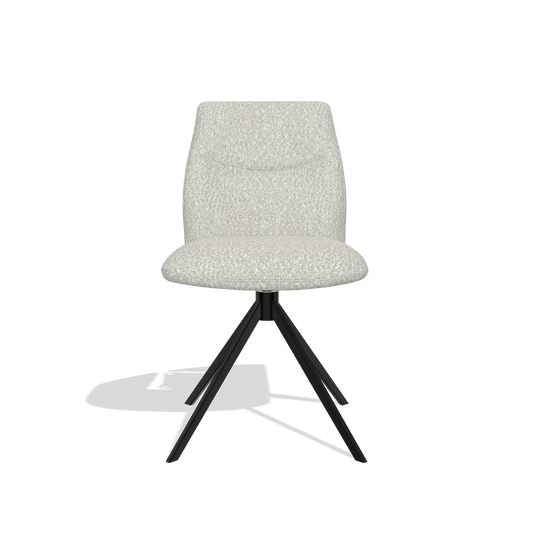 Silla de comedor sin reposabrazos Ferrara 6406 en tela Ascot Pearl (gris claro), base giratoria en negro, vista frontal
