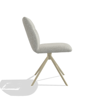 Sedia da pranzo senza braccioli Ferrara 6406 in tessuto Ascot Pearl (grigio chiaro), base girevole in champagne, vista laterale