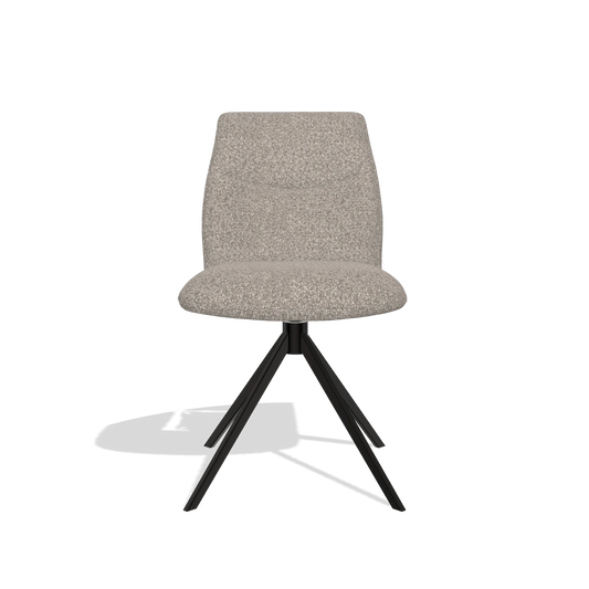 Silla de comedor sin reposabrazos Ferrara 6406 en tela Ascot Toffee (gris), base giratoria en negro, vista frontal