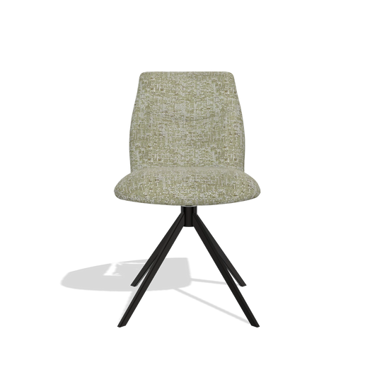 Silla de comedor sin reposabrazos Ferrara 6406 en tela Be Fine 429 (verde salvia), base giratoria en negro, vista frontal