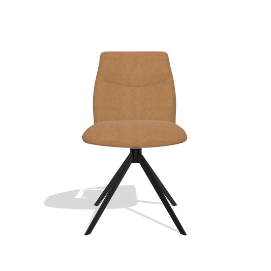 Silla de comedor sin reposabrazos Ferrara 6406 en tela Bull 09 (caramelo), base giratoria en negro, vista frontal