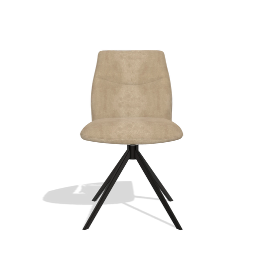 Silla de comedor sin reposabrazos Ferrara 6406 en tela Bull 10 (greige), base giratoria en negro, vista frontal