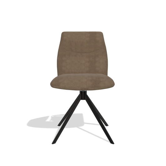 Silla de comedor sin reposabrazos Ferrara 6406 en tela Bull 15 (marrón), base giratoria en negro, vista frontal