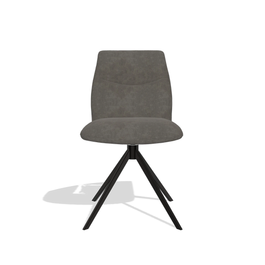 Silla de comedor sin reposabrazos Ferrara 6406 en tela Bull 18 (gris oscuro), base giratoria en negro, vista frontal