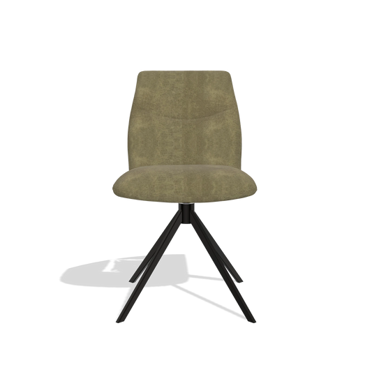 Silla de comedor sin reposabrazos Ferrara 6406 en tela Bull 59 (oliva), base giratoria en negro, vista frontal