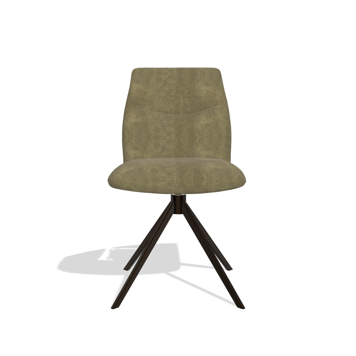 Silla de comedor sin reposabrazos Ferrara 6406 en tela Bull 59 (oliva), base giratoria en espresso, vista frontal