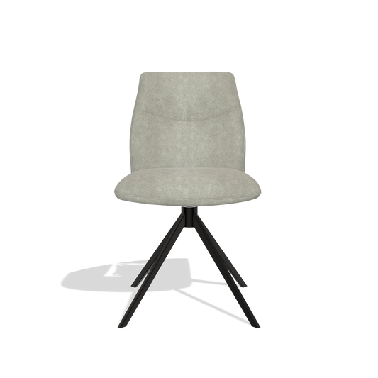 Silla de comedor sin reposabrazos Ferrara 6406 en tela Bull 65 (greige), base giratoria en negro, vista frontal