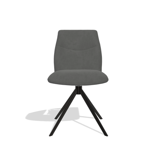 Silla de comedor sin reposabrazos Ferrara 6406 en tela Bull 67 (gris oscuro), base giratoria en negro, vista frontal
