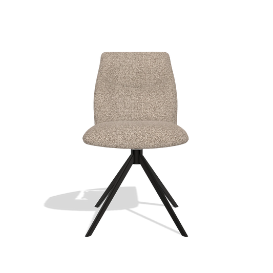 Silla de comedor sin reposabrazos Ferrara 6406 en tela Cayenne 15 (topo), base giratoria en negro, vista frontal